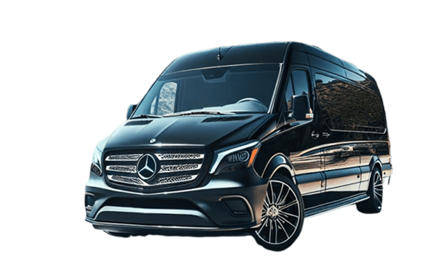 A sleek black Mercedes-Benz van with stylish alloy wheels.