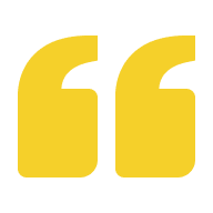 Yellow quotation marks symbol on a white background.